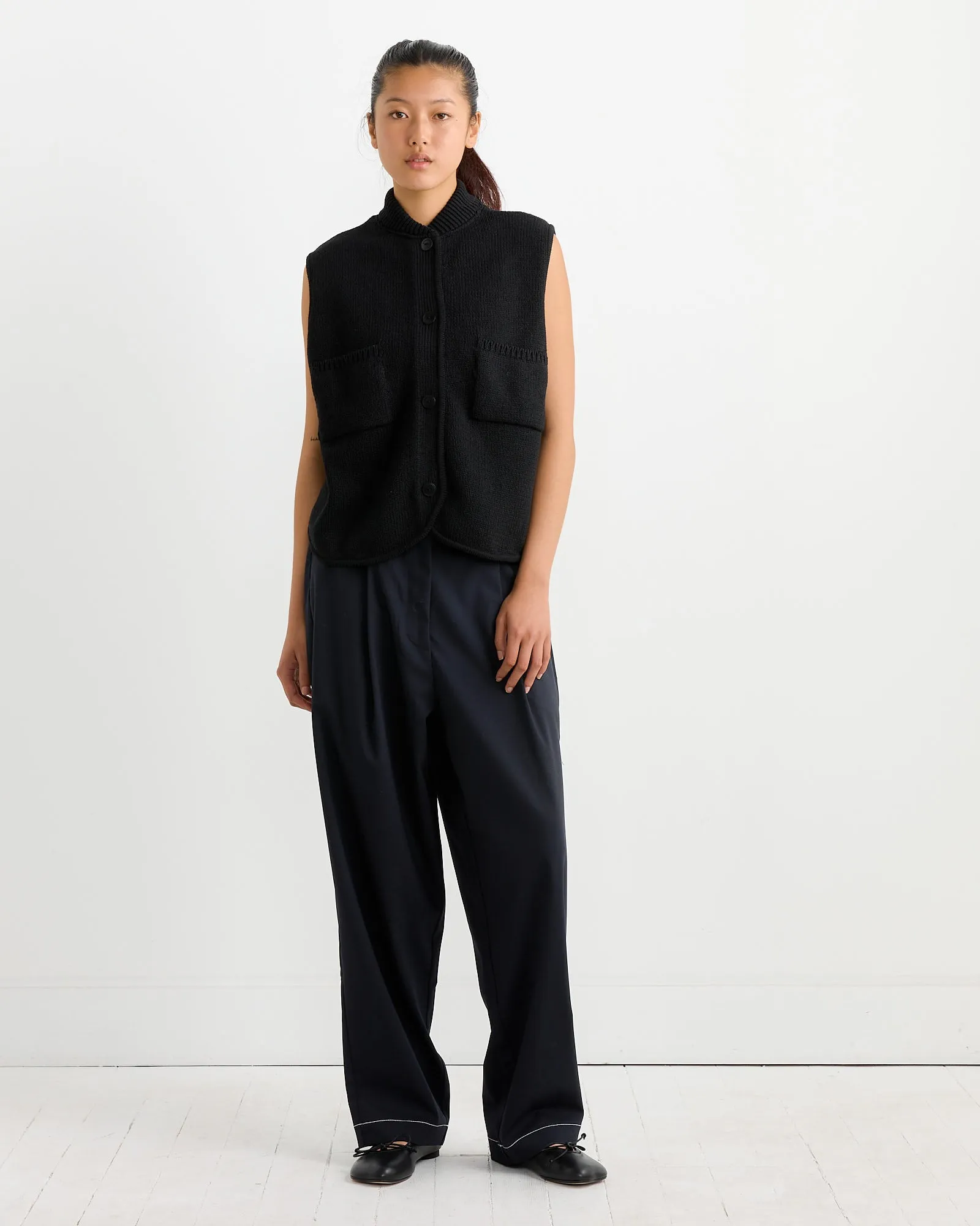 Boxy Cotton Waistcoat in Black