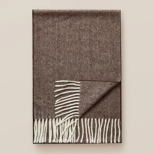 Brown Herringbone Pattern Merino Wool Scarf