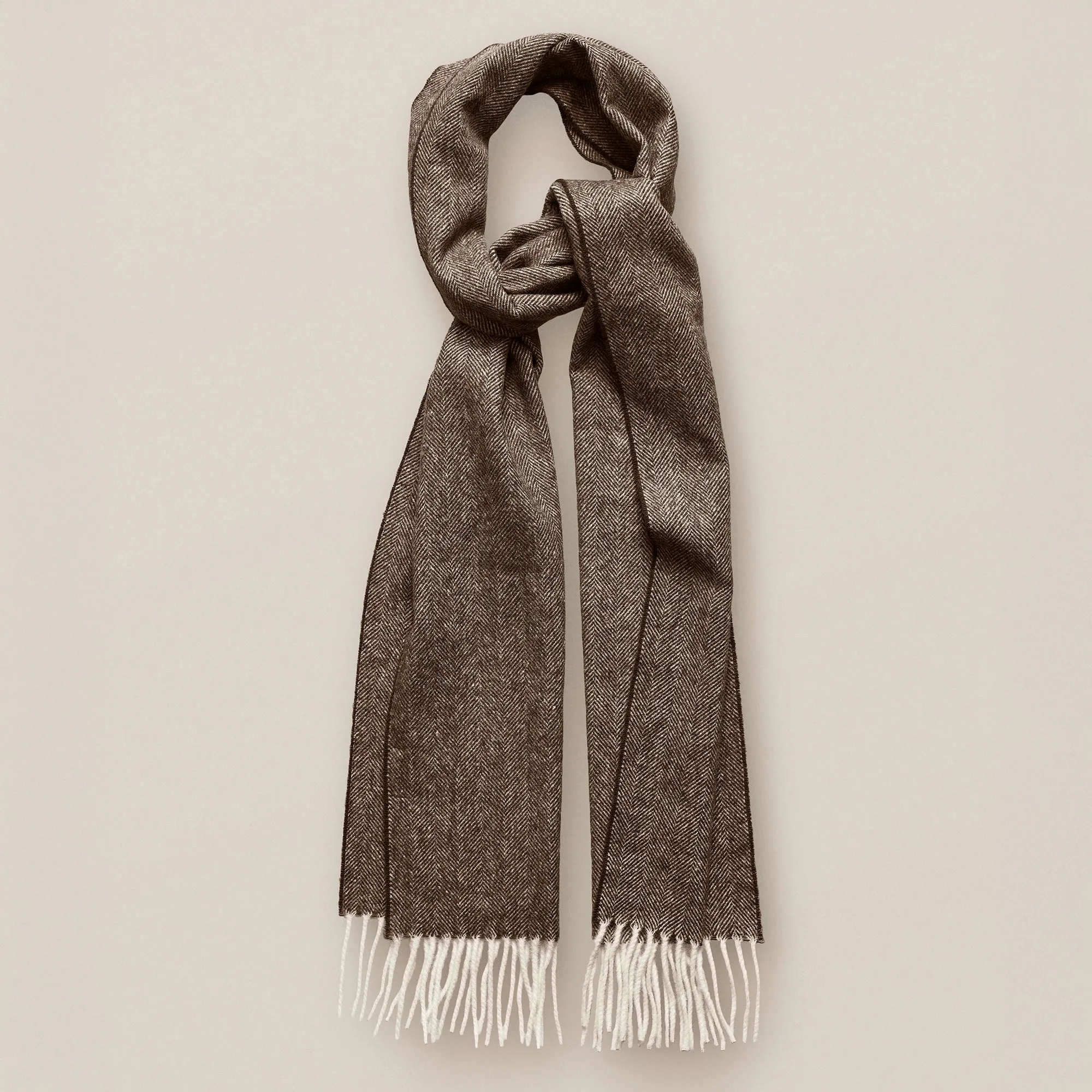 Brown Herringbone Pattern Merino Wool Scarf