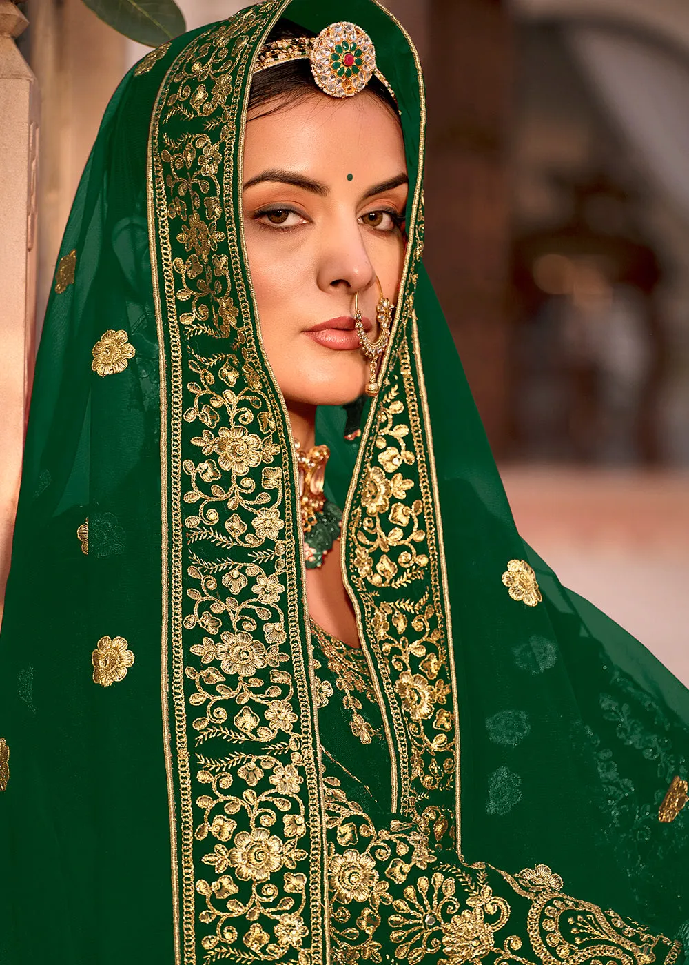 Green Velvet Front & Back Embroidery Wedding Anarkali Suit