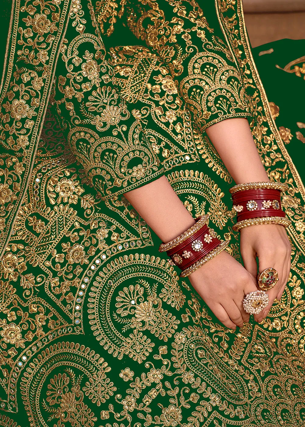 Green Velvet Front & Back Embroidery Wedding Anarkali Suit