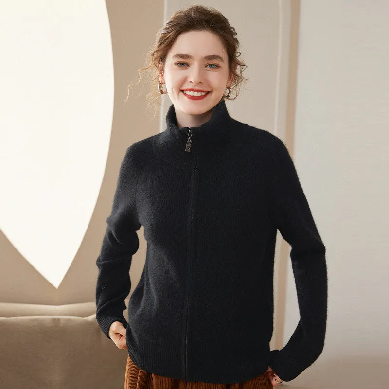 High-end Women's Thickened Knitted Hooded Zipper Hoodie Loose Cashmere Cardigan