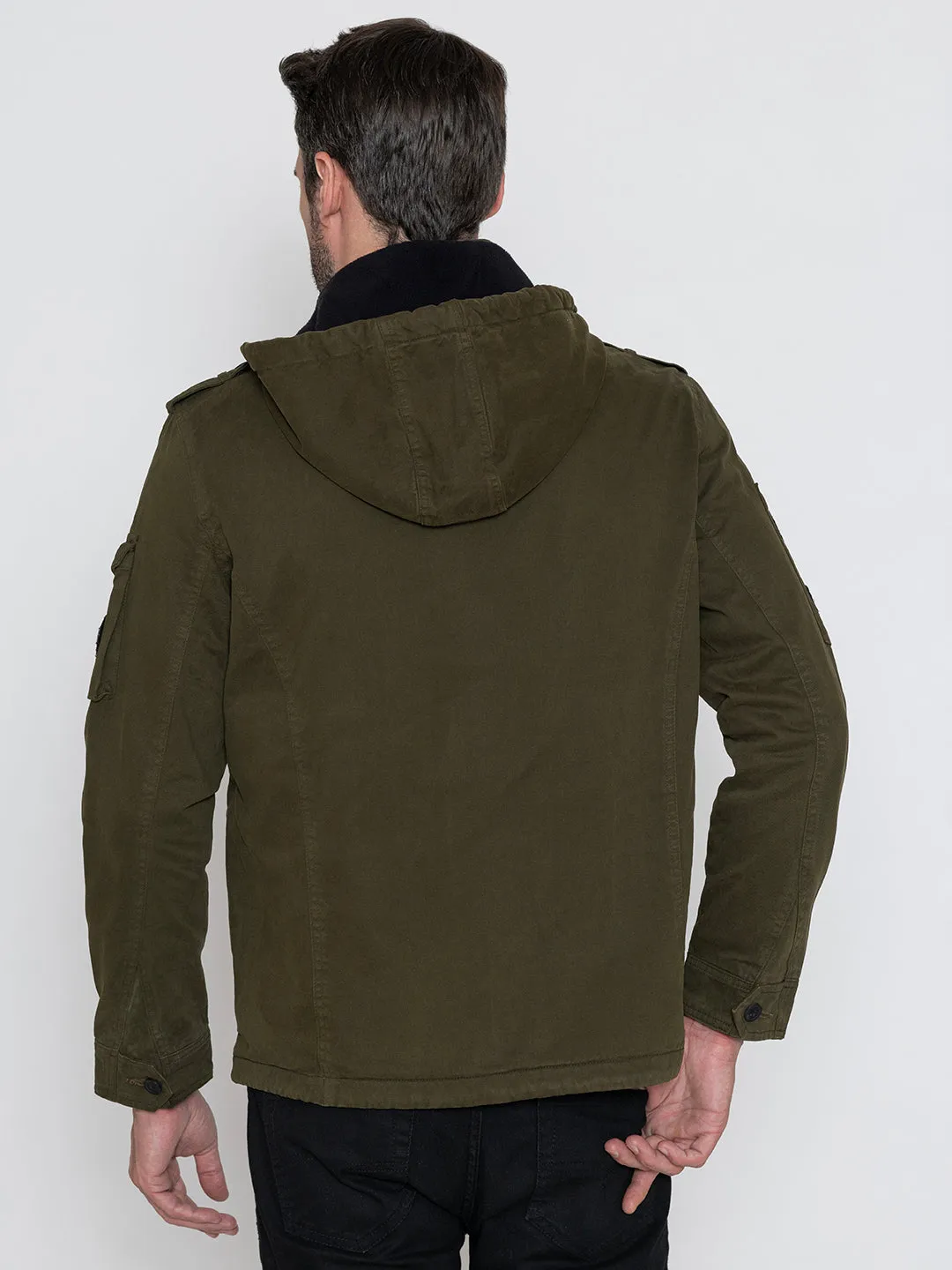 HUNTER GREEN DETACHABLE HOODED JACKET.