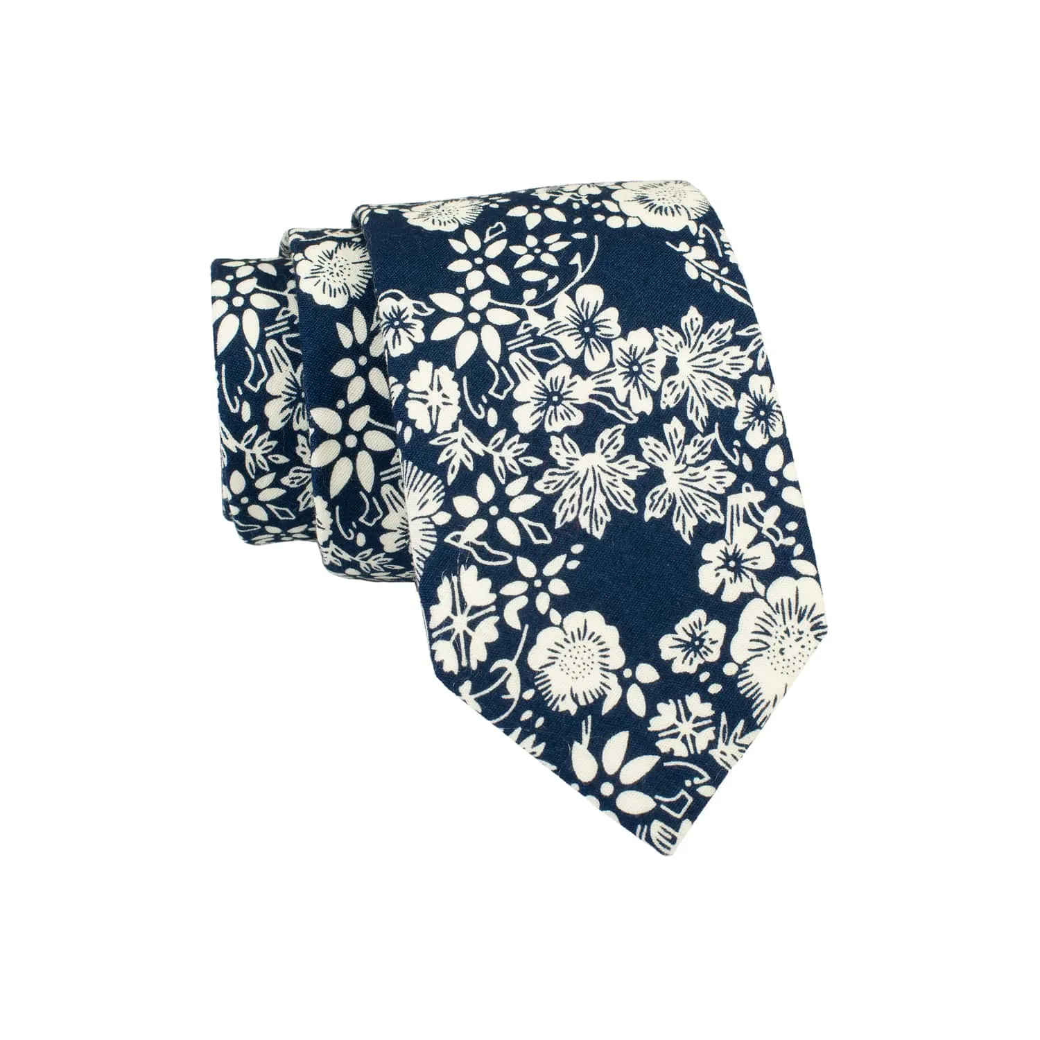 Lawrence Floral Cotton Tie,  Navy / White