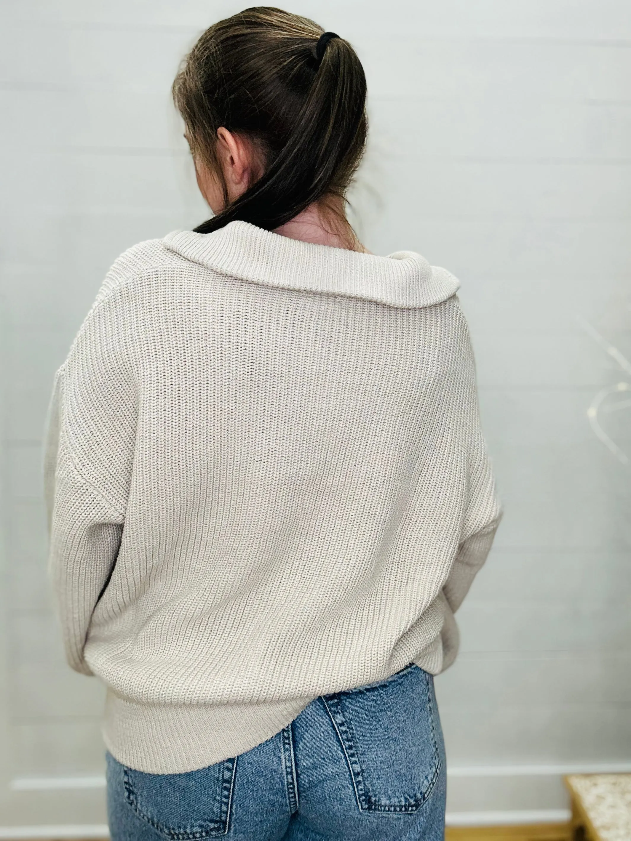 Oversized Taupe Knit Zip-Up Cardigan