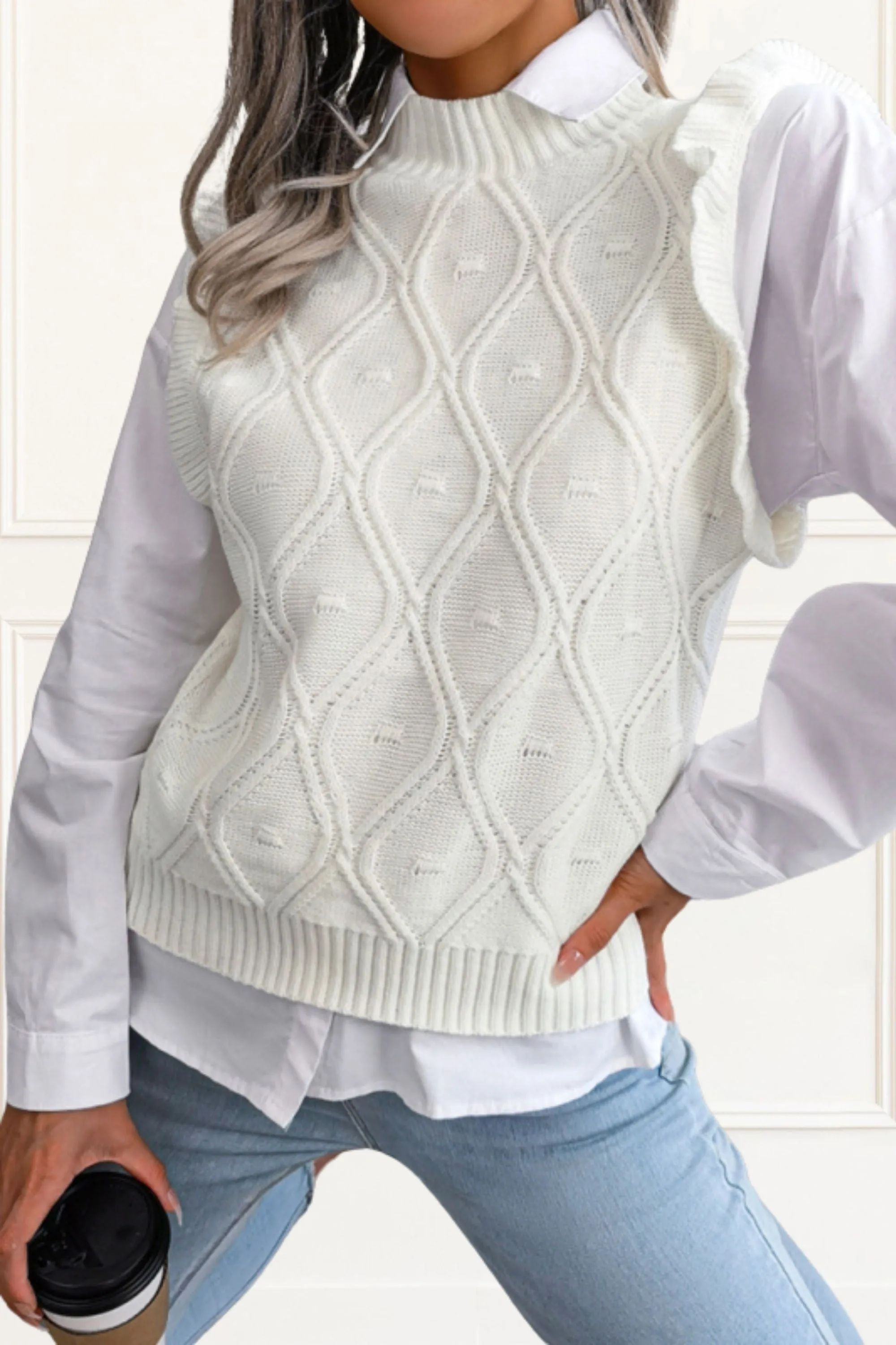 Sadie Sweater Vest Diamond Pattern Round Neckline