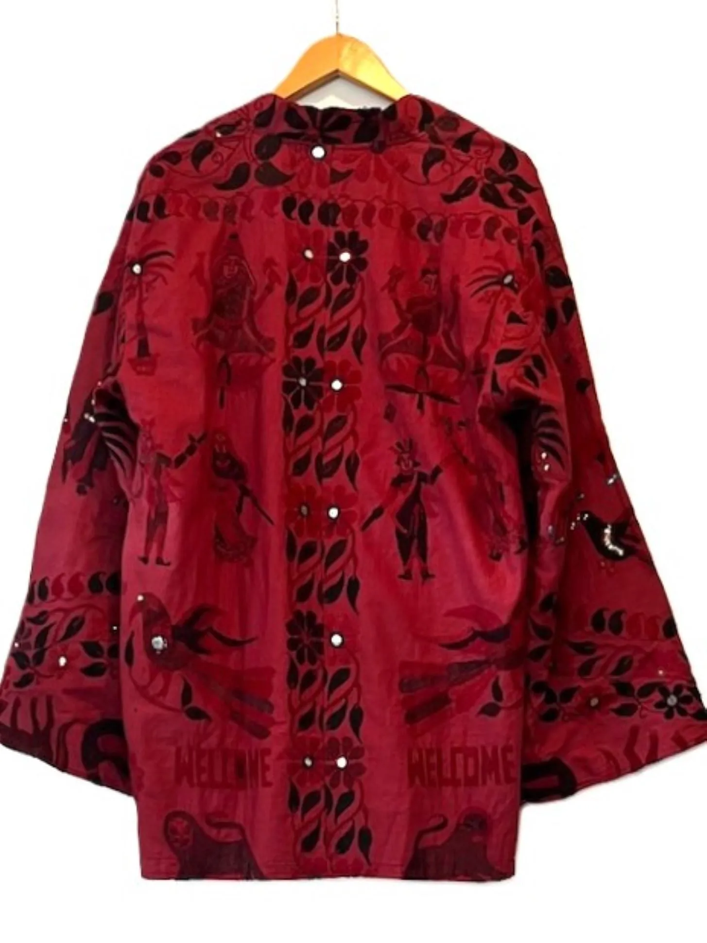 Stroller Length Jacket Enhanced With Mixed Mediums (Wine)