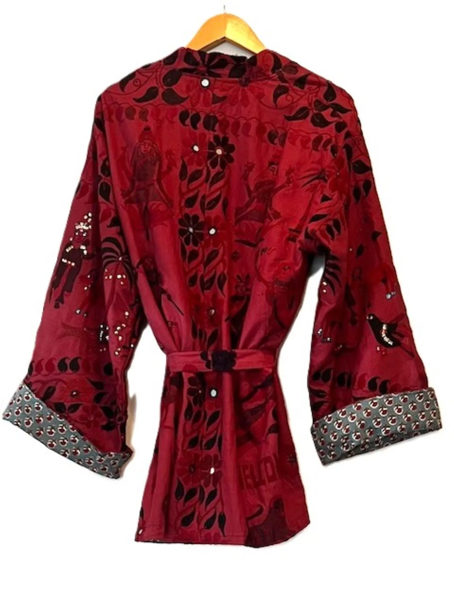 Stroller Length Jacket Enhanced With Mixed Mediums (Wine)