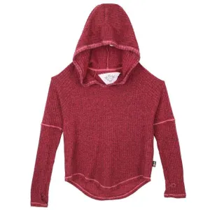 T2Love Burgundy Thermal Knit Girls Hoodie with Thumbholes
