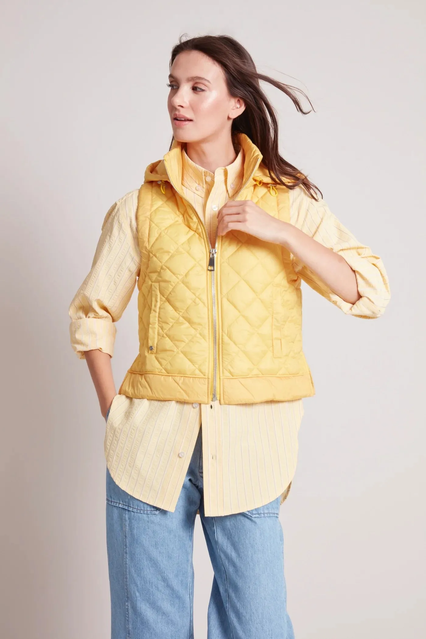 Talia Quilted Gilet w/ Removable Hood - Sunshine