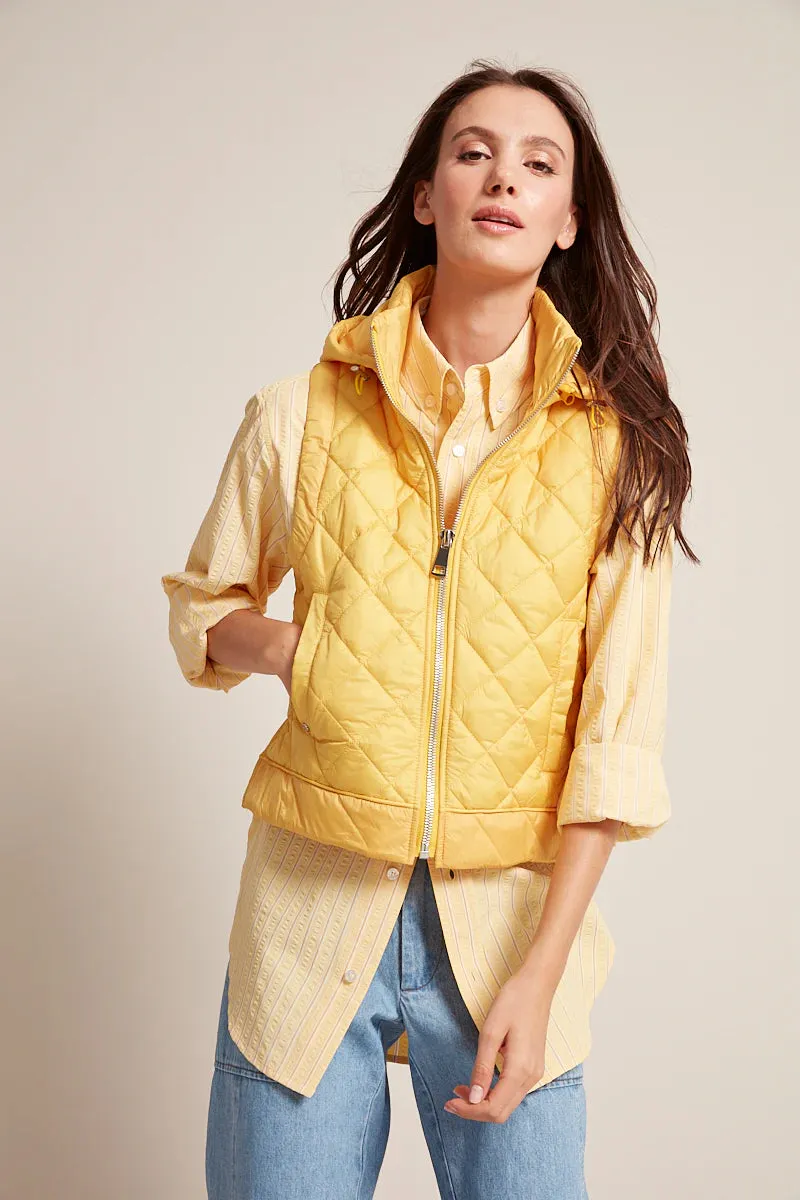 Talia Quilted Gilet w/ Removable Hood - Sunshine
